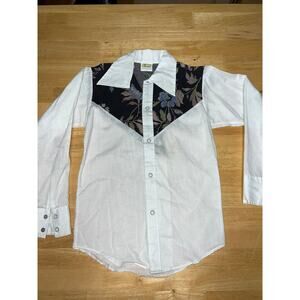 Youth Vintage Ely Cattleman Pearl Snap Shirt Long Sleeve Floral 80s Kids 12
